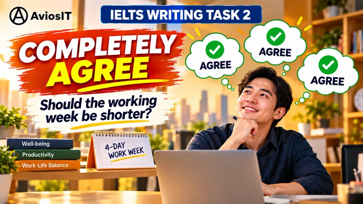 Completely Agree or Disagree - An IELTS Writing Task 2 sample essay expressing complete agreement that employees should work fewer days per week and have a longer weekend.