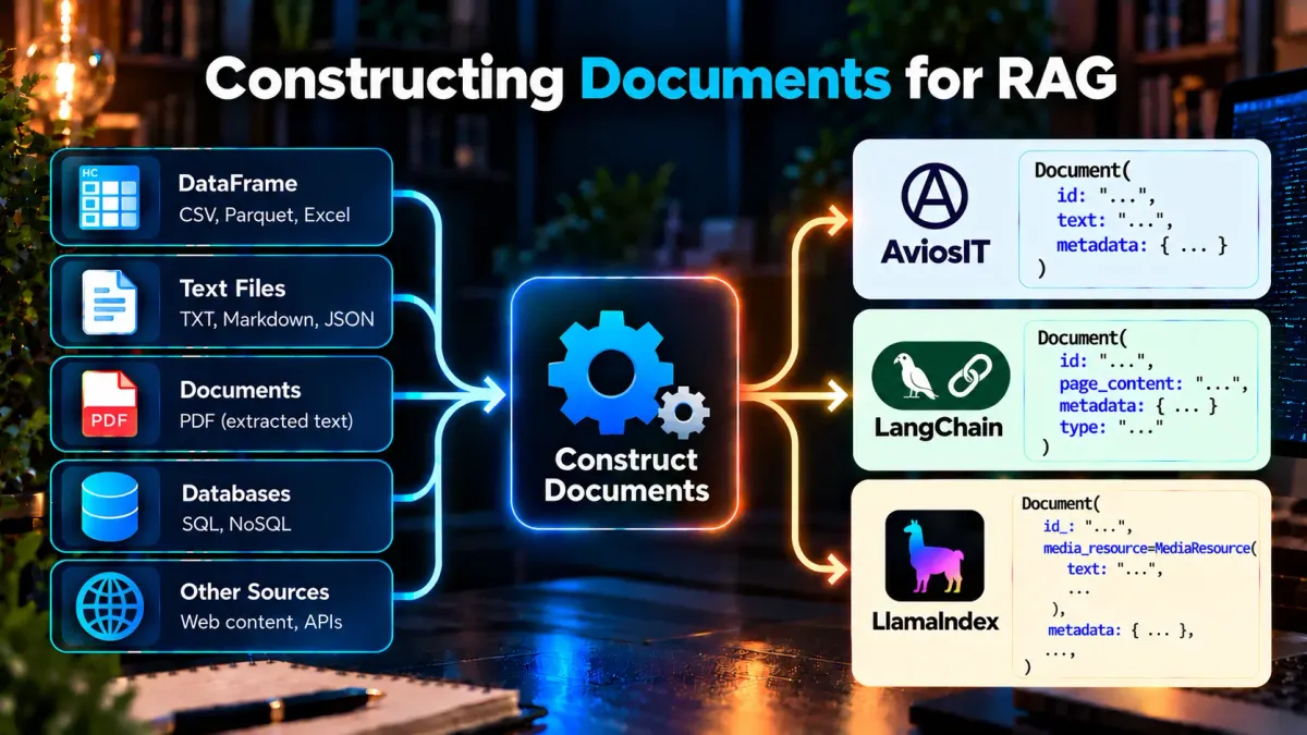Constructing Documents for RAG - Learn how to transform a structured dataset into documents with text, identifiers, and metadata for Retrieval-Augmented Generation (RAG) applications.